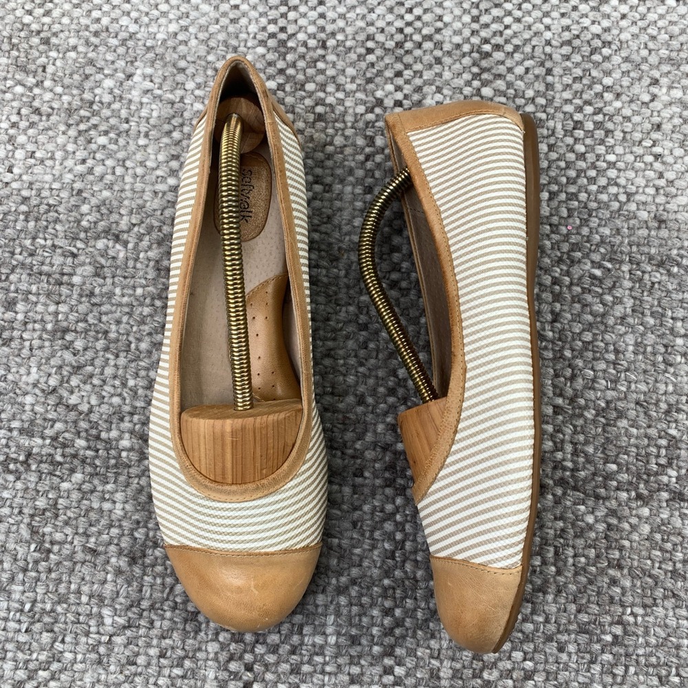 SoftWalk Ballet Flats Womens 9.5M Tan White Striped Leather S1513-263